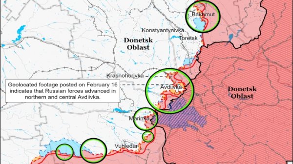 ISW: Украинские войска осуществляют относительно контролируемый отход из Авдеевки ISW: Украинские войска осуществляют относительно контролируемый отход из Авдеевки