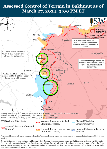 Росіяни намагаються просуватися до Часового Яру: карти ISW
Росіяни намагаються просуватися до Часового Яру: карти ISW