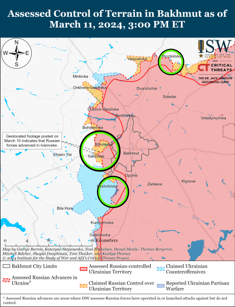 ЗСУ трохи просунулися на північний захід від Бахмута: карти ISW
ЗСУ трохи просунулися на північний захід від Бахмута: карти ISW
