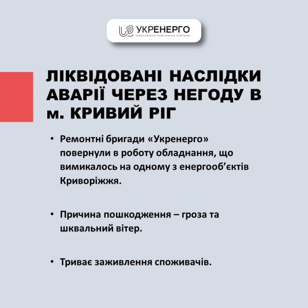 Місто перейшло на генератори. У Кривому Розі ввели аварійні відключення світла
Місто перейшло на генератори. У Кривому Розі ввели аварійні відключення світла