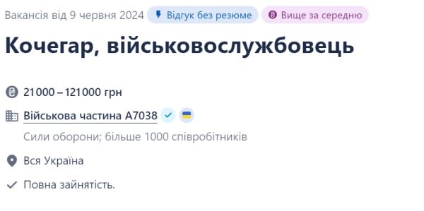 Робота у ЗСУ: які вакансії найпопулярніші та скільки платять
Робота у ЗСУ: які вакансії найпопулярніші та скільки платять