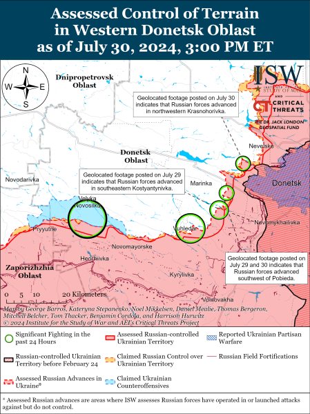 Ворог просунувся на захід від Донецька, а також у районі Часового Яру та Роботино: карти ISW
Ворог просунувся на захід від Донецька, а також у районі Часового Яру та Роботино: карти ISW