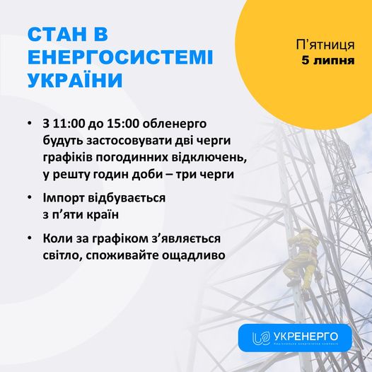 "Укренерго" збільшило обсяг відключень світла на вечір
"Укренерго" збільшило обсяг відключень світла на вечір