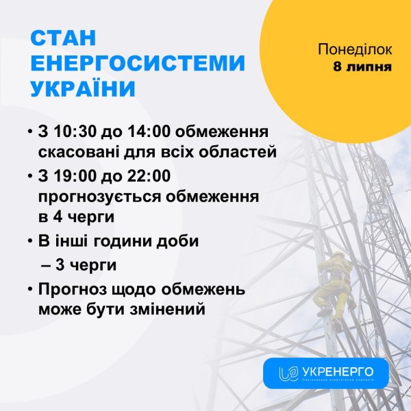 "Укренерго" скасувало відключення світла до середини дня, але збільшило на вечір
"Укренерго" скасувало відключення світла до середини дня, але збільшило на вечір