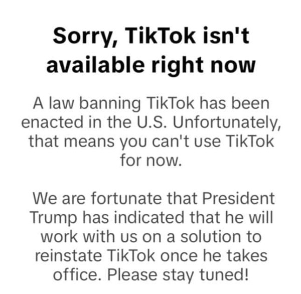 TikTok прекратил работу в США до начала действия запрета TikTok прекратил работу в США до начала действия запрета