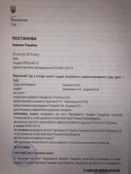 Гриценко vs ЦИК: Суд признал действия Центризбиркома незаконными Гриценко vs ЦИК: Суд признал действия Центризбиркома незаконными