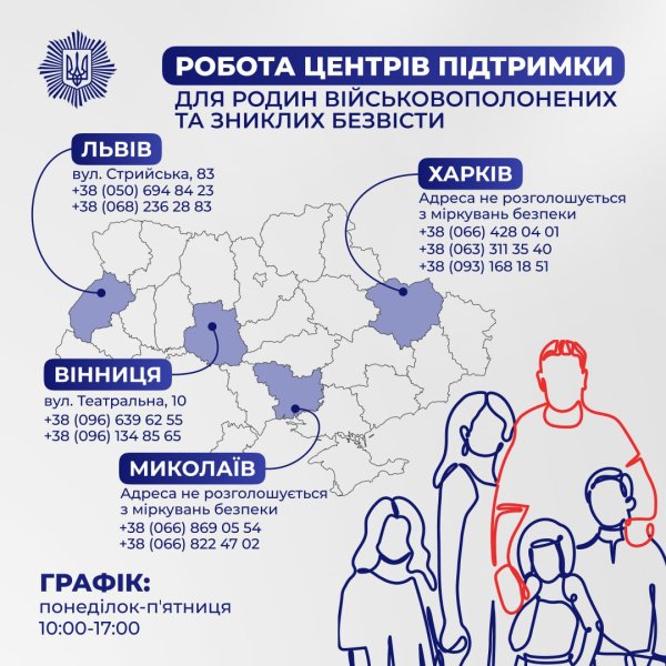 У чотирьох містах відкрилися Центри підтримки родин військовополонених і зниклих безвісти
У чотирьох містах відкрилися Центри підтримки родин військовополонених і зниклих безвісти