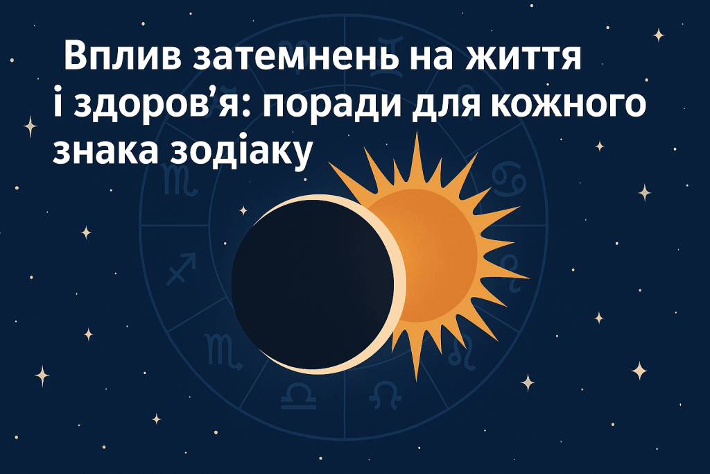 Дізнайтесь, як сонячні та місячні затемнення впливають на здоров’я і життя, та отримайте поради для кожного знака зодіаку, щоб зберегти баланс.
